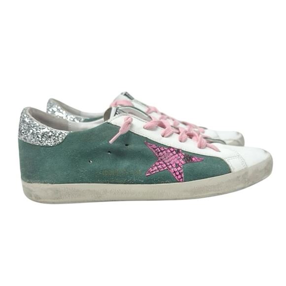 Golden Goose Shoes - Golden Goose Superstar Leather Suede Sneakers Green White Pink Size 40
